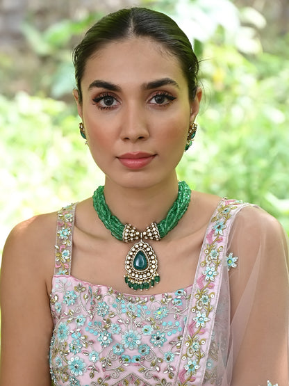 Rajwada Green Layered Alloy Jewellery Set For Women