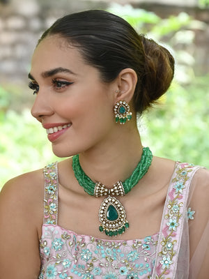 Rajwada Green Layered Alloy Jewellery Set For Women