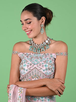 Rajwada Sea Green And White Alloy Jewellery Set For Women