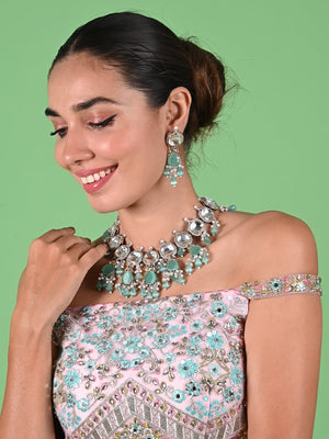 Rajwada Sea Green And White Alloy Jewellery Set For Women