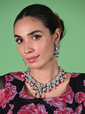 Rajwada Green And Peach Alloy Jewellery Set For Women