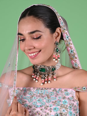 Rajwada Green And White Alloy Jewellery Set For Women