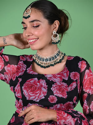 Rajwada Teal And Silver Layered Alloy Jewellery Set For Women