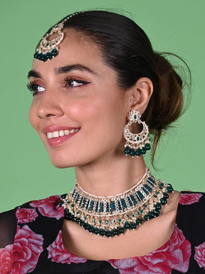 Rajwada Teal And Silver Layered Alloy Jewellery Set For Women