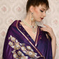 Rajwada Women Festive Purple Satin Printed Saree With Unstitched Blouse