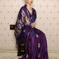 Rajwada Women Festive Purple Satin Printed Saree With Unstitched Blouse