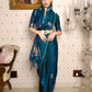 Rajwada Women Festive Blue Satin Printed Saree With Unstitched Blouse