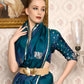 Rajwada Women Festive Blue Satin Printed Saree With Unstitched Blouse