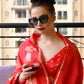 Rajwada Women Festive Red Satin Printed Saree With Unstitched Blouse