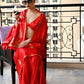 Rajwada Women Festive Red Satin Printed Saree With Unstitched Blouse