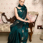 Rajwada Women Festive Green Satin Printed Saree With Unstitched Blouse