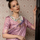 Rajwada Women Festive Lilac Satin Printed Saree With Unstitched Blouse
