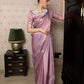 Rajwada Women Festive Lilac Satin Printed Saree With Unstitched Blouse