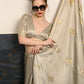 Rajwada Women Festive Grey Satin Printed Saree With Unstitched Blouse