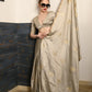 Rajwada Women Festive Grey Satin Printed Saree With Unstitched Blouse