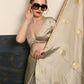 Rajwada Women Festive Grey Satin Printed Saree With Unstitched Blouse