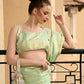 Rajwada Women Festive Sea Green Satin Printed Saree With Unstitched Blouse