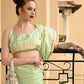 Rajwada Women Festive Sea Green Satin Printed Saree With Unstitched Blouse