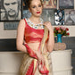 Rajwada Women Festive Apricot Silk Blend Woven Saree With Unstitched Blouse