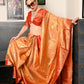 Rajwada Women Festive Orange Silk Blend Woven Saree With Unstitched Blouse