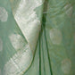 Rajwada Women Festive Green Linen Blend Woven Saree With Unstitched Blouse