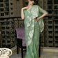 Rajwada Women Festive Green Linen Blend Woven Saree With Unstitched Blouse