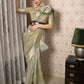 Rajwada Women Festive Green Linen Blend Woven Saree With Unstitched Blouse