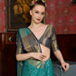 Rajwada Women Festive Blue Silk Blend Woven Saree With Unstitched Blouse