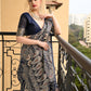 Rajwada Women Festive Dark Blue Silk Blend Woven Saree With Unstitched Blouse