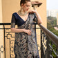 Rajwada Women Festive Dark Blue Silk Blend Woven Saree With Unstitched Blouse