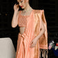 Rajwada Women Festive Peach Silk Blend Woven Saree With Unstitched Blouse