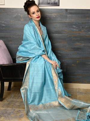 Rajwada Women Festive Blue Silk Blend Woven Saree With Unstitched Blouse