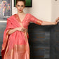 Rajwada Women Festive Pink Silk Blend Woven Saree With Unstitched Blouse