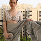 Rajwada Women Festive Grey Silk Blend Woven Saree With Unstitched Blouse