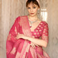 Rajwada Women Festive Pink Silk Blend Woven Saree With Unstitched Blouse