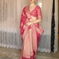 Rajwada Women Festive Pink Silk Blend Woven Saree With Unstitched Blouse