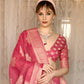Rajwada Women Festive Pink Silk Blend Woven Saree With Unstitched Blouse