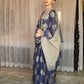 Rajwada Women Festive Dark Blue Silk Blend Woven Saree With Unstitched Blouse