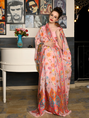 Rajwada Women Festive Peach Silk Blend Woven Saree With Unstitched Blouse