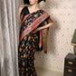 Rajwada Women Festive Black Silk Blend Woven Saree With Unstitched Blouse
