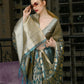 Rajwada Women Festive Teal Tissue Woven Saree With Unstitched Blouse