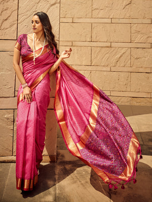 Rajwada Pink Handloom Woven Saree For Women