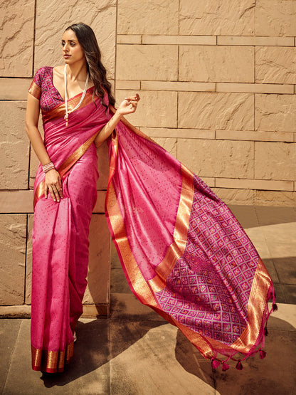 Rajwada Pink Handloom Woven Saree For Women