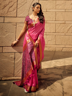 Rajwada Pink Handloom Woven Saree For Women