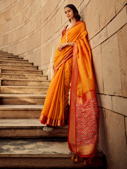 Rajwada Mustard Handloom Woven Saree For Women