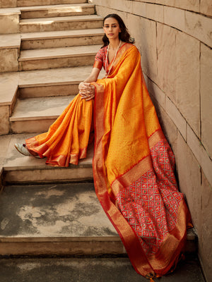 Rajwada Mustard Handloom Woven Saree For Women