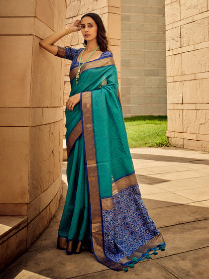 Rajwada Blue Handloom Woven Saree For Women