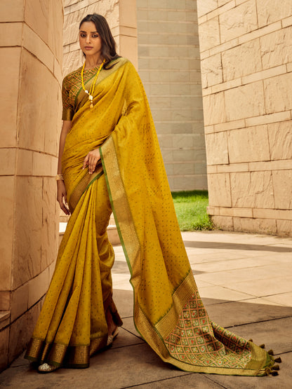 Rajwada Yellow Handloom Woven Saree For Women