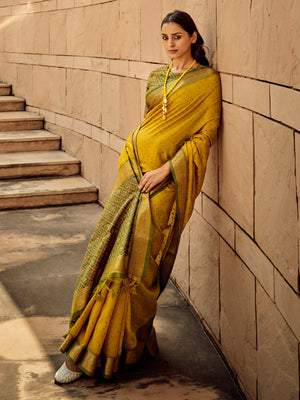 Rajwada Yellow Handloom Woven Saree For Women