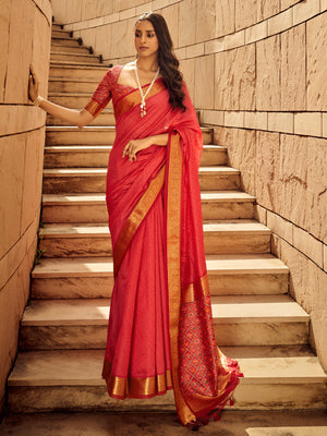 Rajwada Pink Handloom Woven Saree For Women